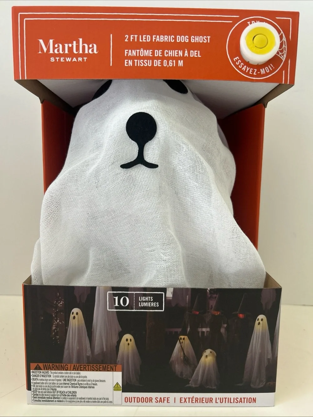 Martha Stewart White Mesh LED Light Up Dog Ghost Decoration Halloween NEW